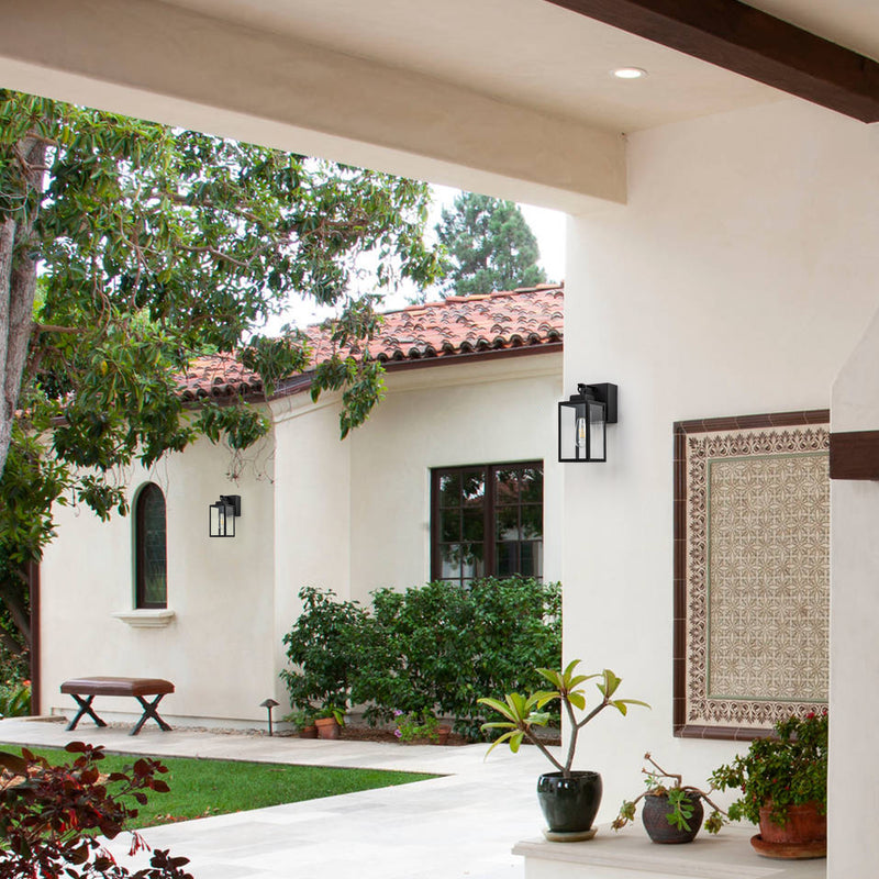 1-Light Matte Black Aluminum Outdoor Wall Lantern with GFCI Outlet