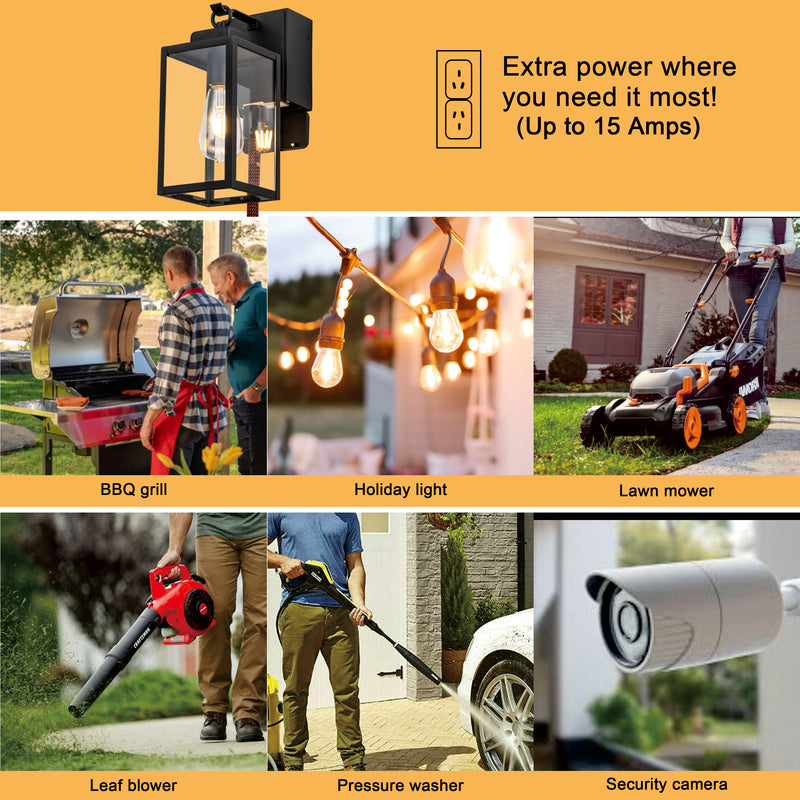 1-Light Matte Black Aluminum Outdoor Wall Lantern with GFCI Outlet