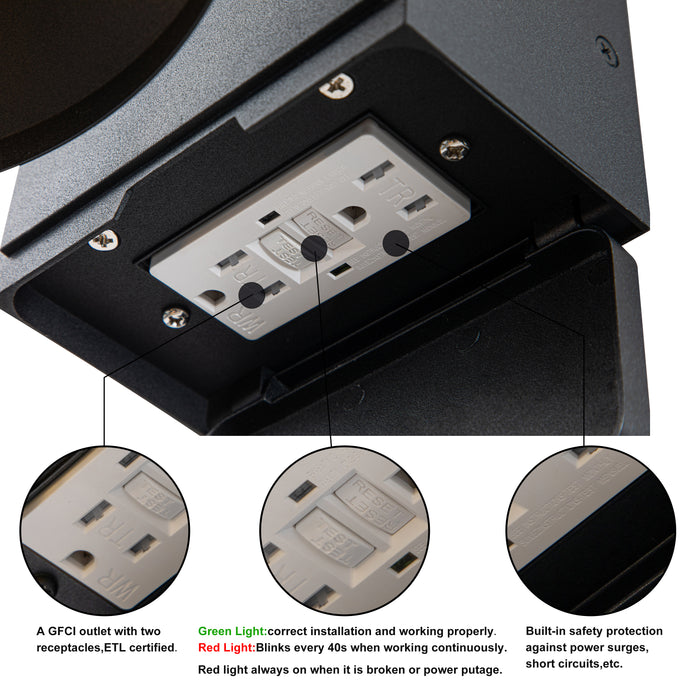 2-Pack Matte Black Outdoor Barn Light Built-In GFCI Outlets
