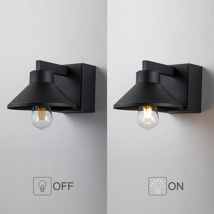 2-Pack Matte Black Outdoor Barn Light Built-In GFCI Outlets