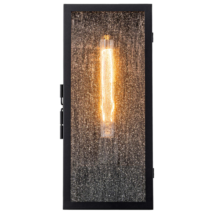 1-Light Black Outdoor Wall Lantern with Seeded Glass Shade