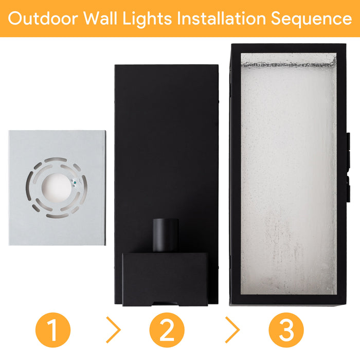 1-Light Black Outdoor Wall Lantern with Seeded Glass Shade
