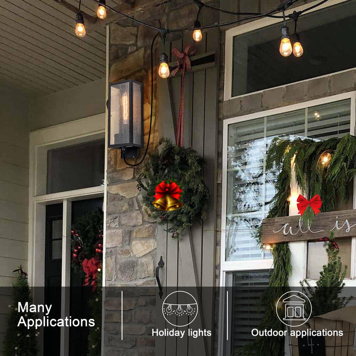 1-Light Black Outdoor Wall Lantern with Seeded Glass Shade