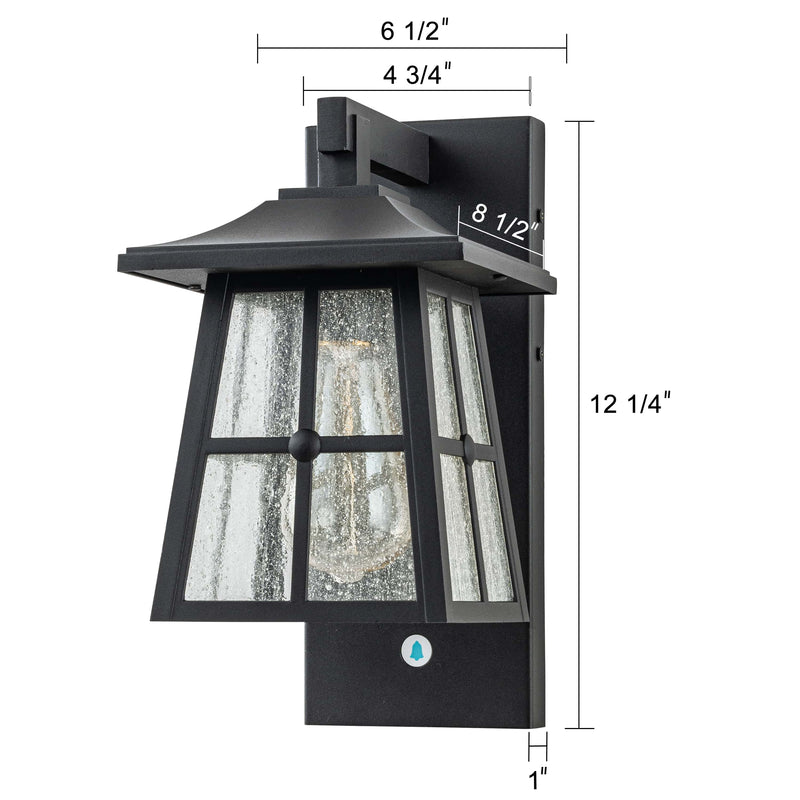 Matte Black Aluminum Outdoor Wall Lantern with Seeded Glass and Doorbell