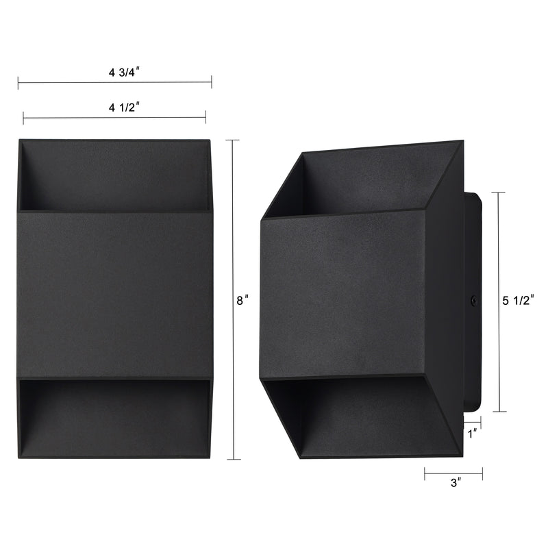 2-Light Matte Black Aluminum LED Outdoor Wall Lights(2-Pack)