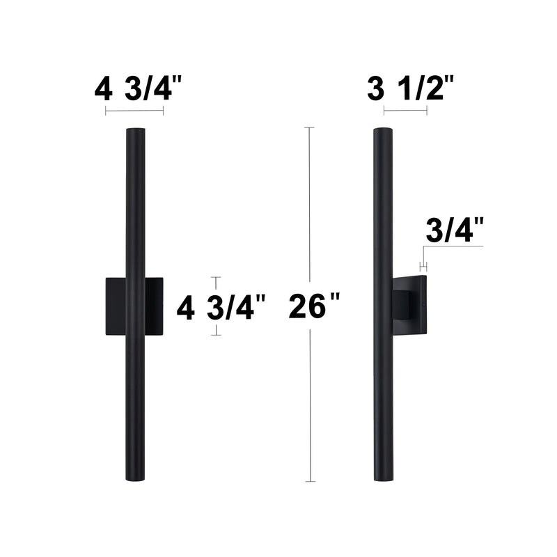 Black 2-Light 26W Dimmable LED Outdoor Wall Light with Frosted Glass Diffuser