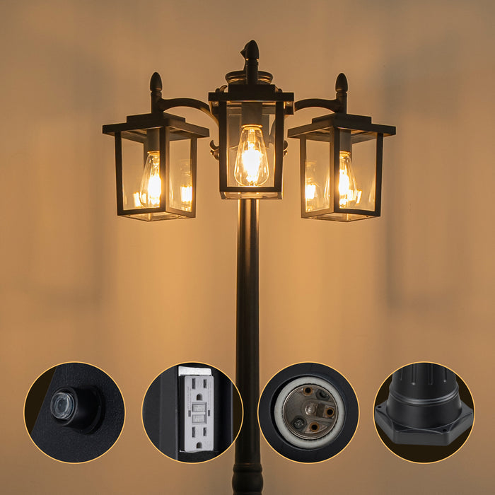 Black Dusk to Dawn Outdoor Post Light with GFCI Outlet