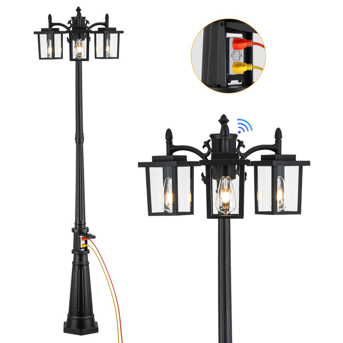 Black Dusk to Dawn Outdoor Post Light with GFCI Outlet