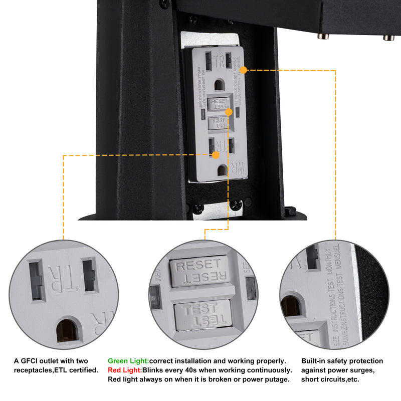 Black Dusk to Dawn Outdoor Post Light with GFCI Outlet