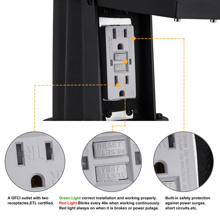 Black Dusk to Dawn Outdoor Post Light with GFCI Outlet