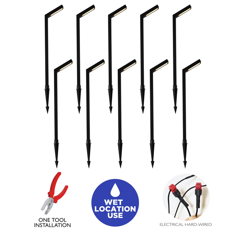 10-Pack Low-voltage Black Aluminum LED Landscape Path Lights with Frosted Glass Shade