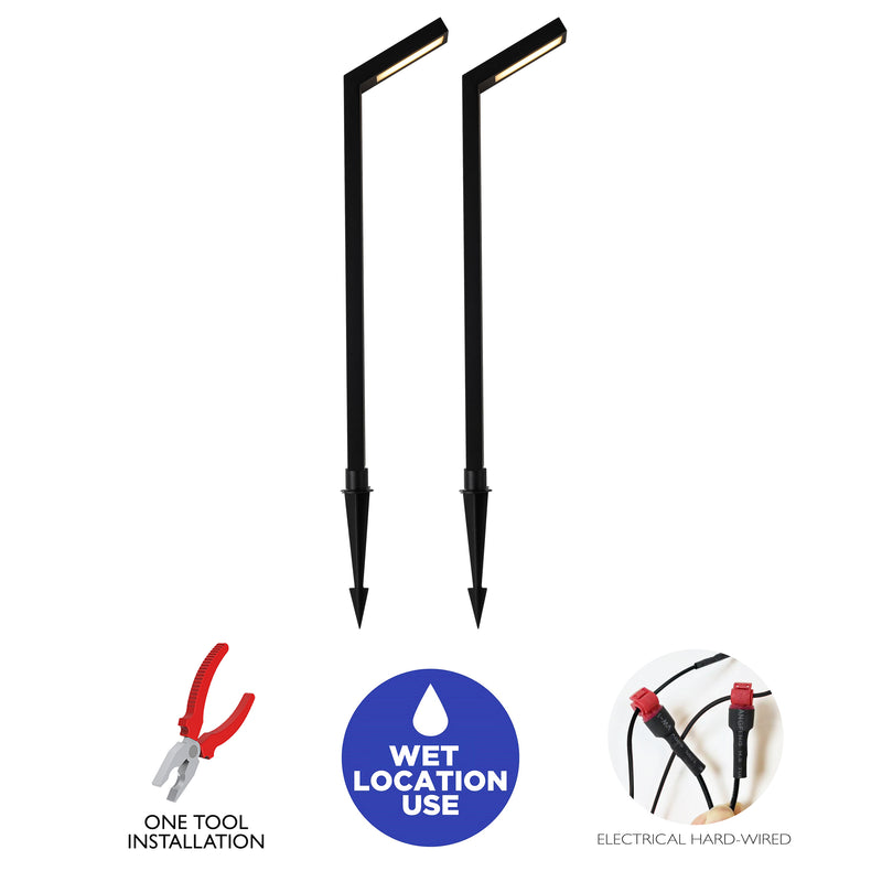 2-Pack Low-voltage Black Aluminum LED Landscape Path Lights with Frosted Glass Shade