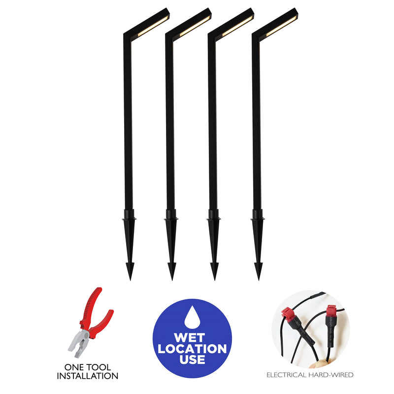 4-Pack Low-voltage Black Aluminum LED Landscape Path Lights with Frosted Glass Shade