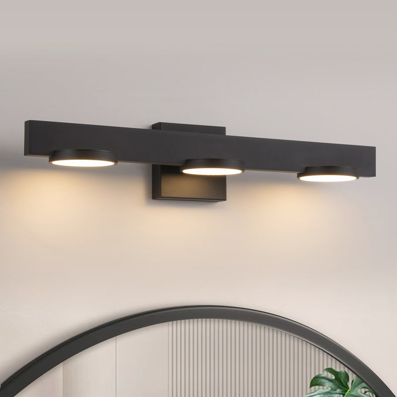 3-Light Black Aluminum LED Vanity Light with Frosted Acrylic Shade