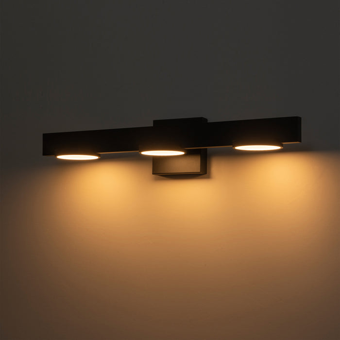 3-Light Black Aluminum LED Vanity Light with Frosted Acrylic Shade