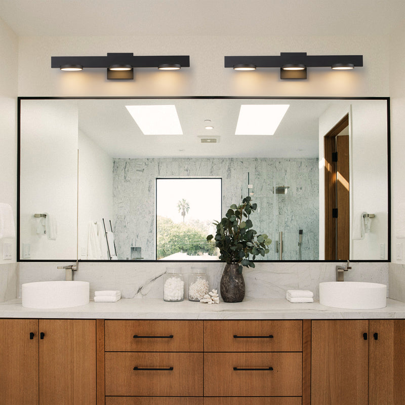3-Light Black Aluminum LED Vanity Light with Frosted Acrylic Shade