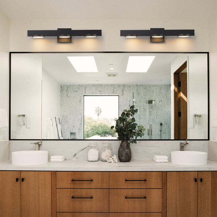 3-Light Black Aluminum LED Vanity Light with Frosted Acrylic Shade