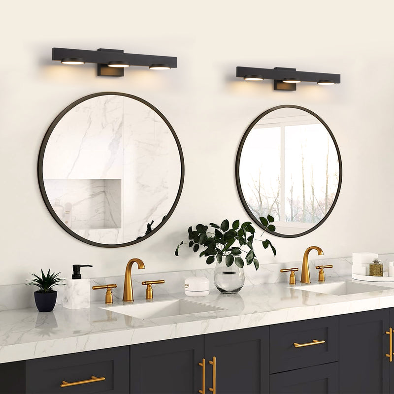 3-Light Black Aluminum LED Vanity Light with Frosted Acrylic Shade