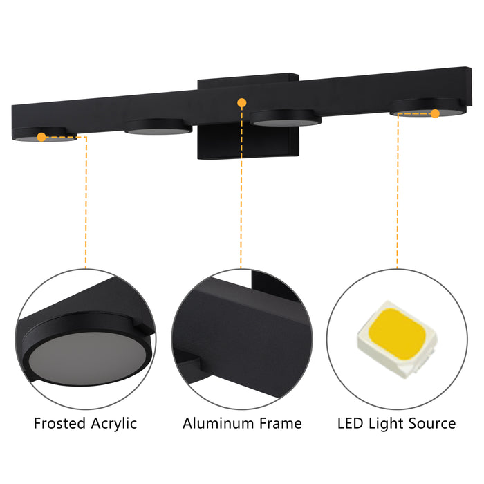 4-Light Black Aluminum LED Vanity Light with Frosted Acrylic Shade
