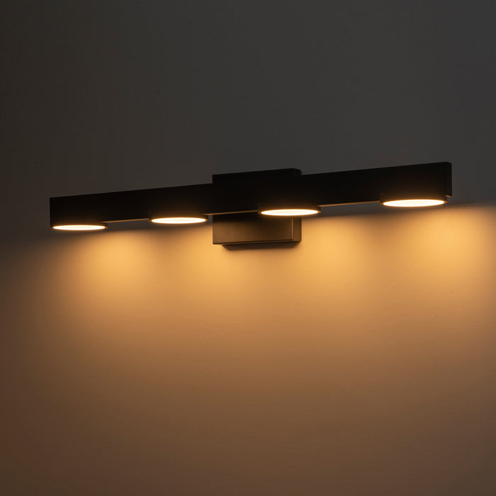 4-Light Black Aluminum LED Vanity Light with Frosted Acrylic Shade