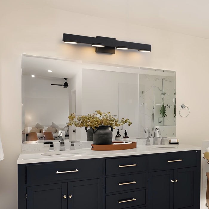 4-Light Black Aluminum LED Vanity Light with Frosted Acrylic Shade