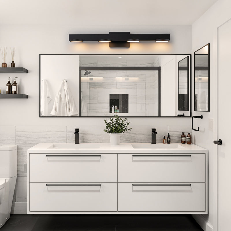 4-Light Black Aluminum LED Vanity Light with Frosted Acrylic Shade