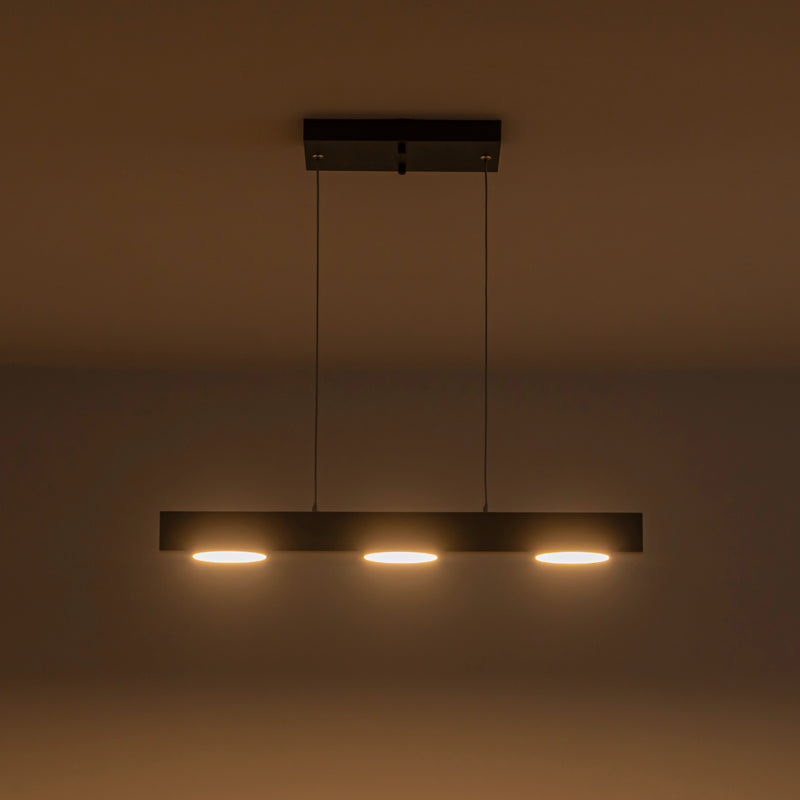 3-Light Black Modern Aluminum Dimmable LED Pendant Light with Acrylic Shade