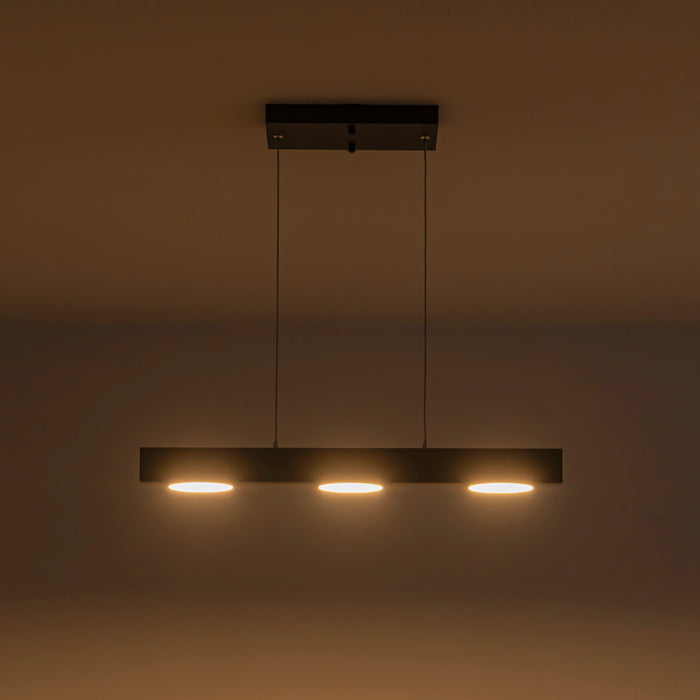 3-Light Black Modern Aluminum Dimmable LED Pendant Light with Acrylic Shade