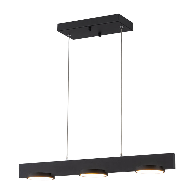 3-Light Black Modern Aluminum Dimmable LED Pendant Light with Acrylic Shade