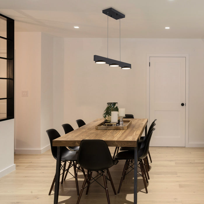 3-Light Black Modern Aluminum Dimmable LED Pendant Light with Acrylic Shade