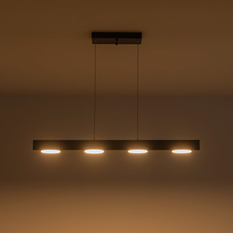 4-Light Black Modern Aluminum Dimmable LED Pendant Light with Acrylic Shade