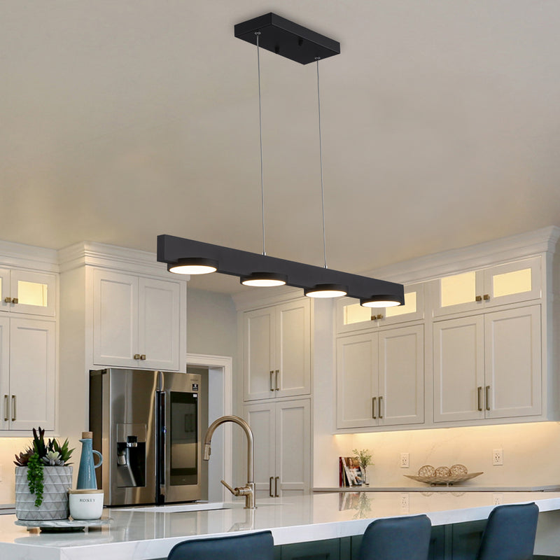 4-Light Black Modern Aluminum Dimmable LED Pendant Light with Acrylic Shade
