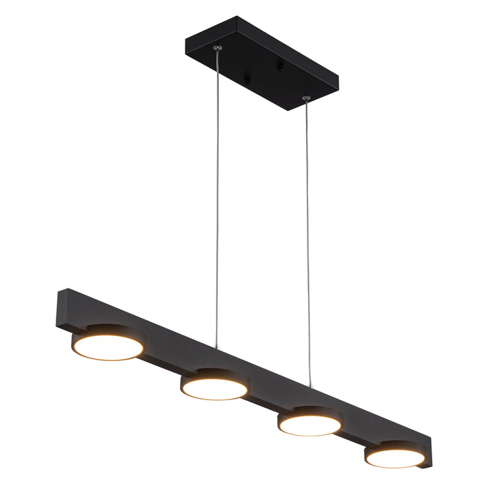 4-Light Black Modern Aluminum Dimmable LED Pendant Light with Acrylic Shade