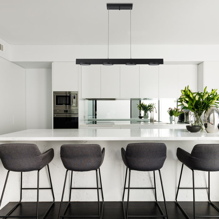 4-Light Black Modern Aluminum Dimmable LED Pendant Light with Acrylic Shade
