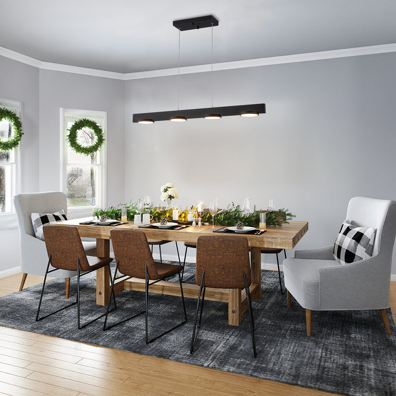 4-Light Black Modern Aluminum Dimmable LED Pendant Light with Acrylic Shade