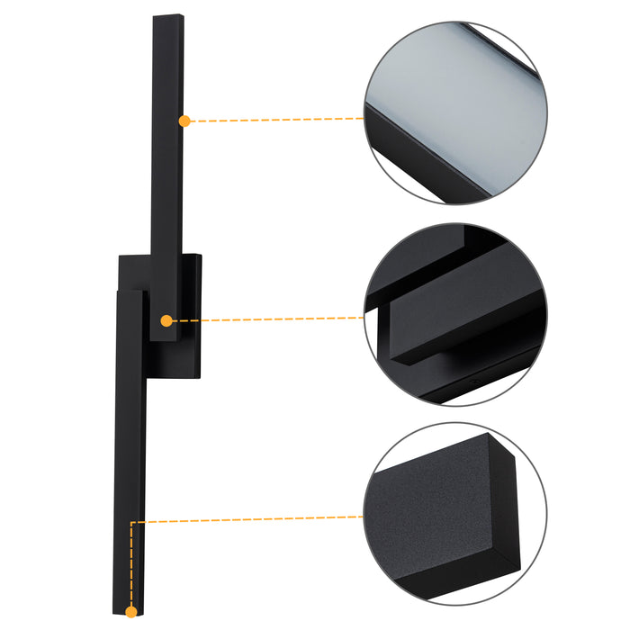 30in. Black Dimmable 26W LED Outdoor Wall Sconce with Frosted Glass