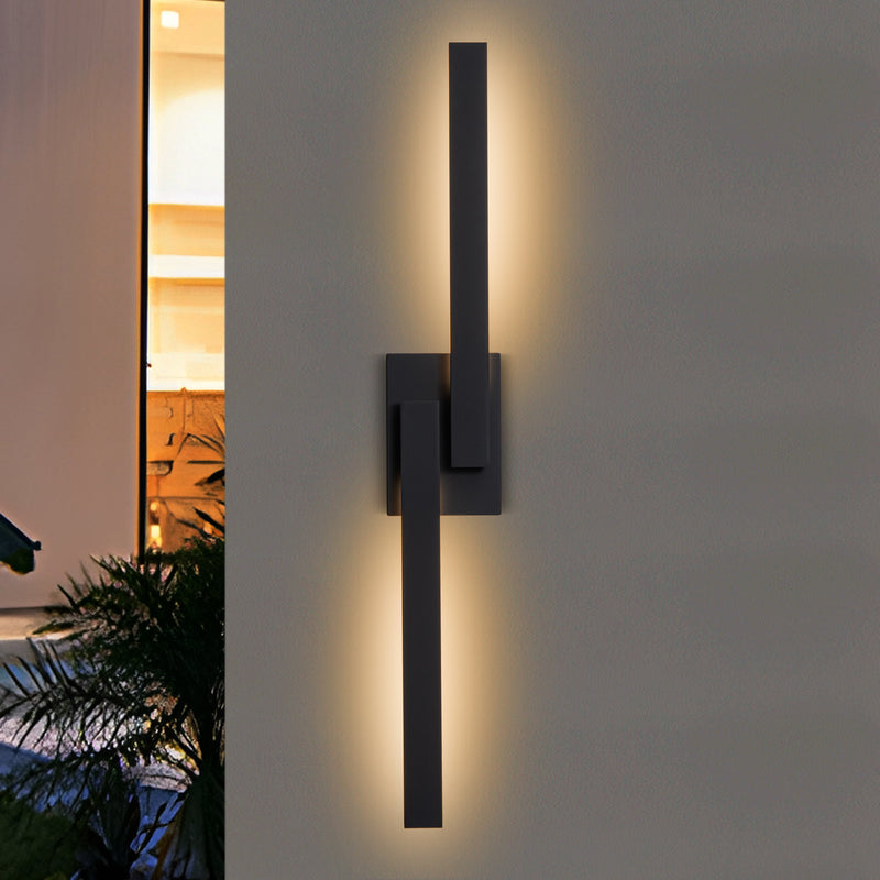 30in. Black Dimmable 26W LED Outdoor Wall Sconce with Frosted Glass