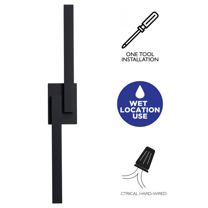 30in. Black Dimmable 26W LED Outdoor Wall Sconce with Frosted Glass
