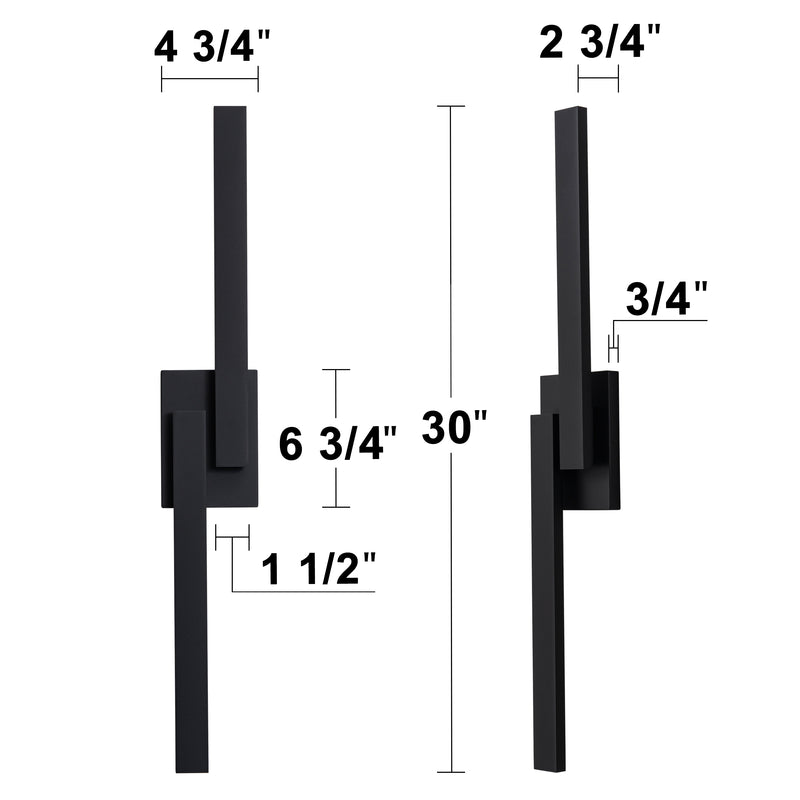 30in. Black Dimmable 26W LED Outdoor Wall Sconce with Frosted Glass