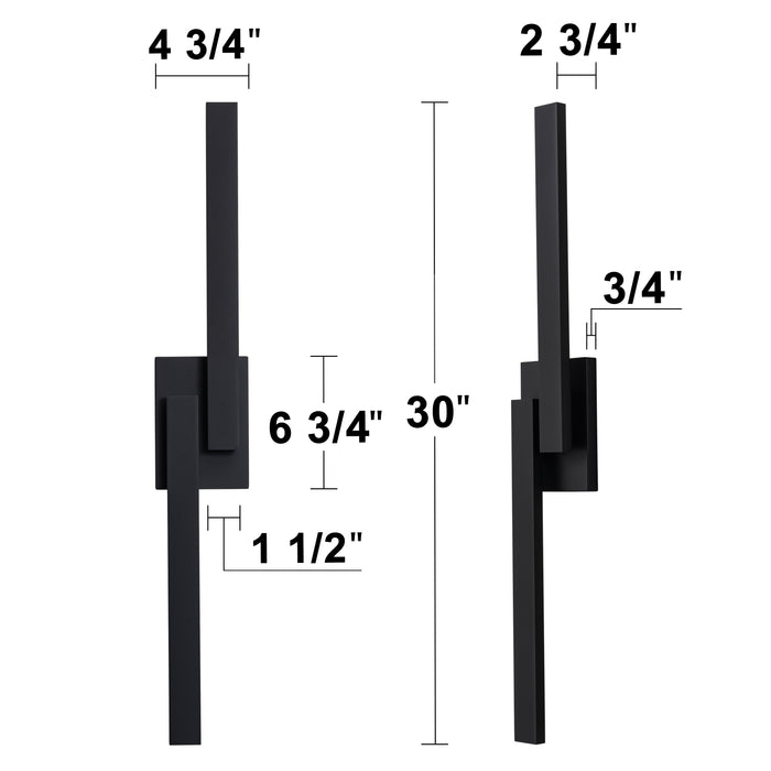 30in. Black Dimmable 26W LED Outdoor Wall Sconce with Frosted Glass