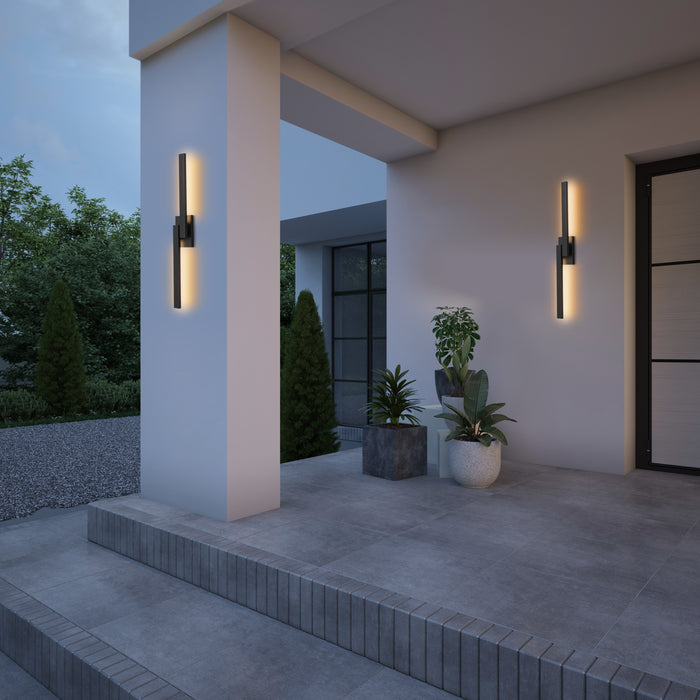 30in. Black Dimmable 26W LED Outdoor Wall Sconce with Frosted Glass