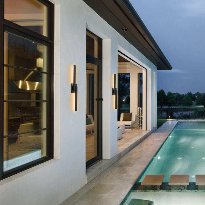 30in. Black Dimmable 26W LED Outdoor Wall Sconce with Frosted Glass