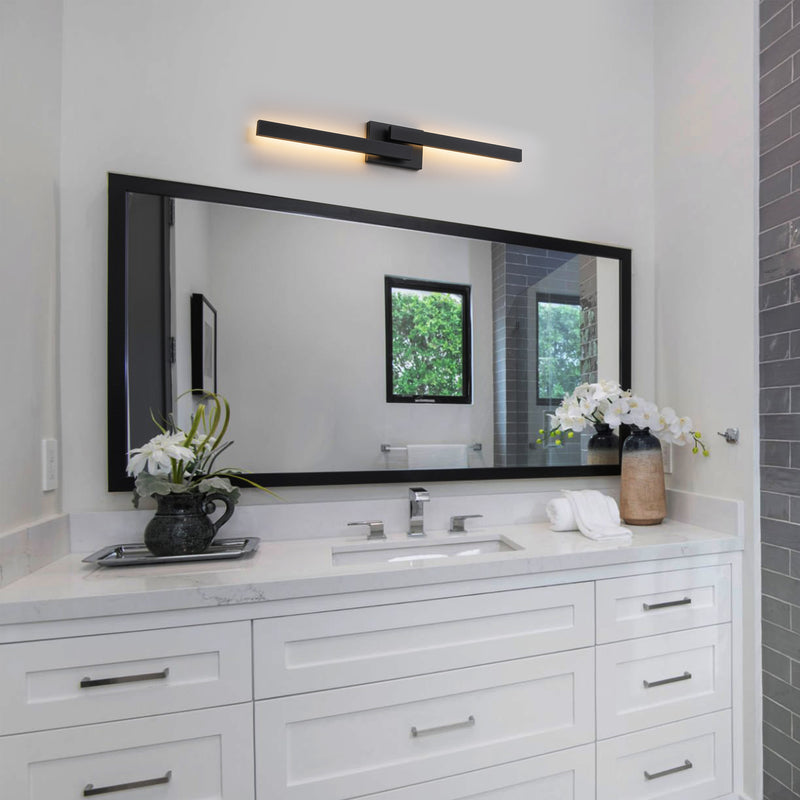30in. Black Dimmable 26W LED Outdoor Wall Sconce with Frosted Glass