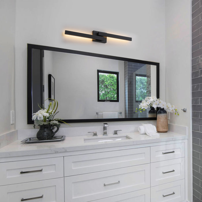 30in. Black Dimmable 26W LED Outdoor Wall Sconce with Frosted Glass