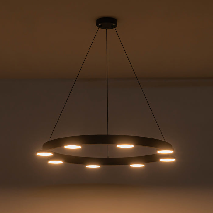 8-Light Modern Black Aluminum Dimmable LED Pendant Light Chandelier with Acrylic Shade