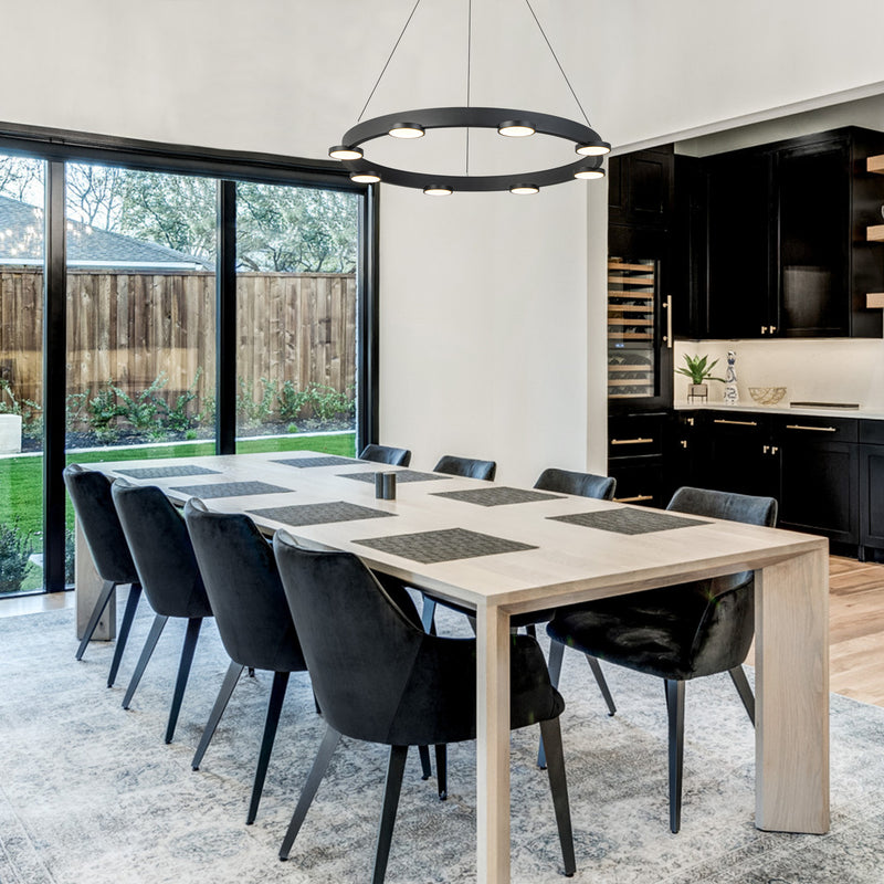 8-Light Modern Black Aluminum Dimmable LED Pendant Light Chandelier with Acrylic Shade