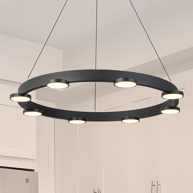 8-Light Modern Black Aluminum Dimmable LED Pendant Light Chandelier with Acrylic Shade
