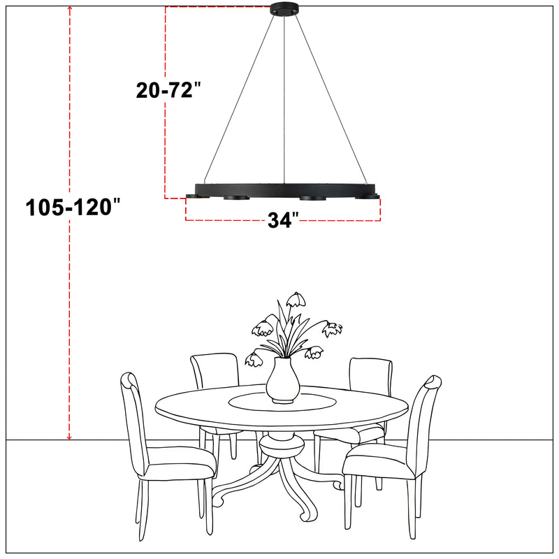 8-Light Modern Black Aluminum Dimmable LED Pendant Light Chandelier with Acrylic Shade