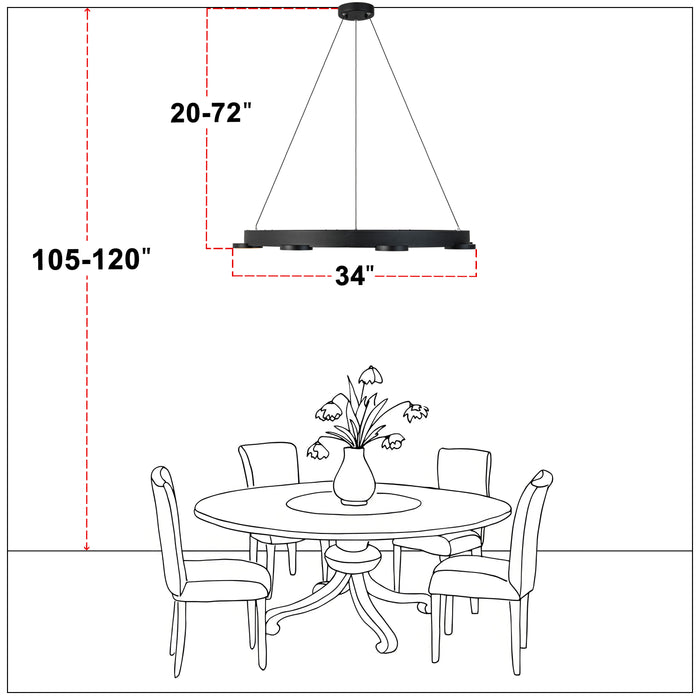 8-Light Modern Black Aluminum Dimmable LED Pendant Light Chandelier with Acrylic Shade
