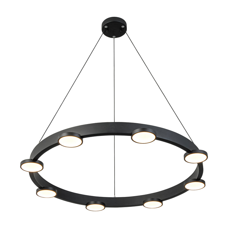 8-Light Modern Black Aluminum Dimmable LED Pendant Light Chandelier with Acrylic Shade